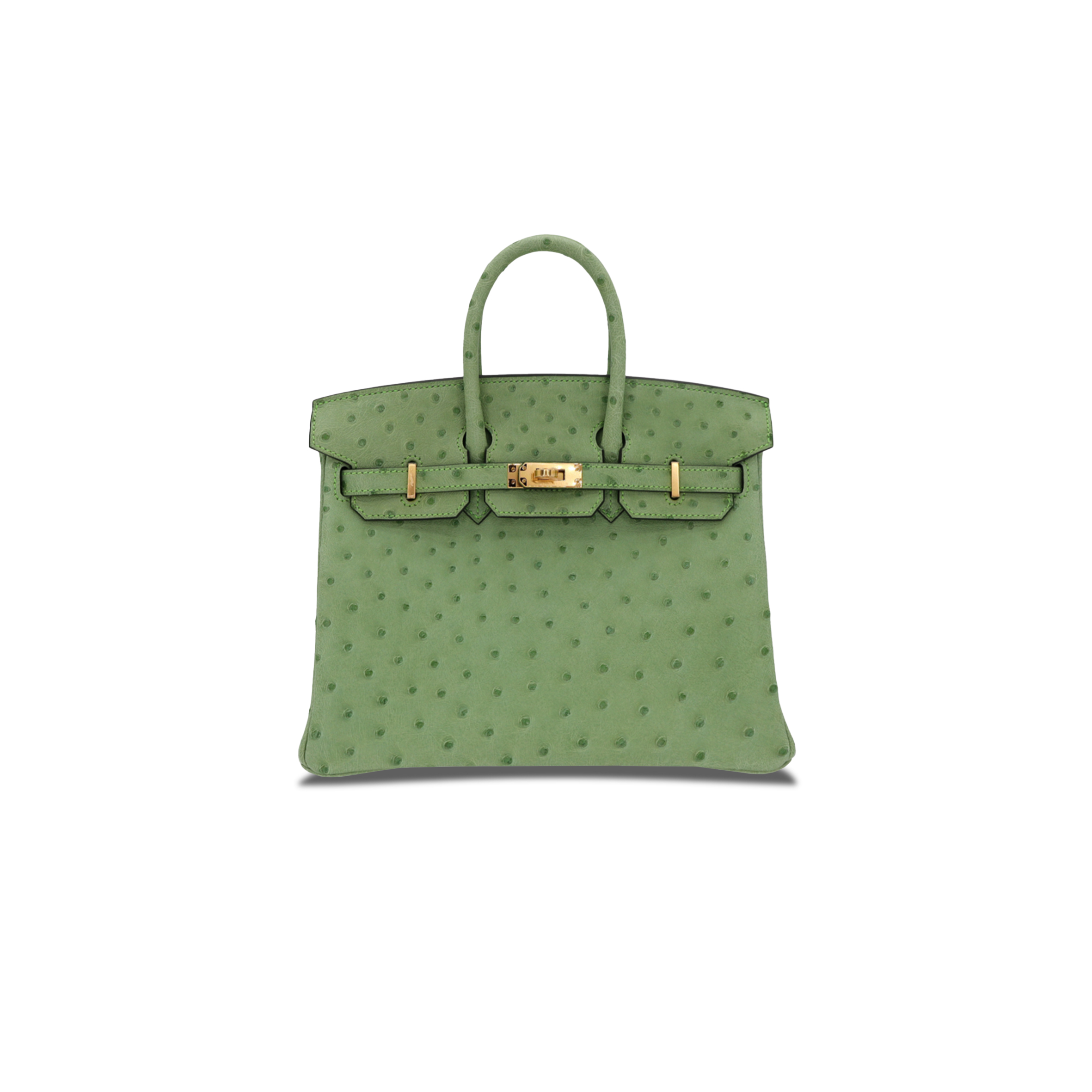 H**mes master birkin 25 ostrich leather ice cream green gold buckle h041944ck76 (25*20*13cm)